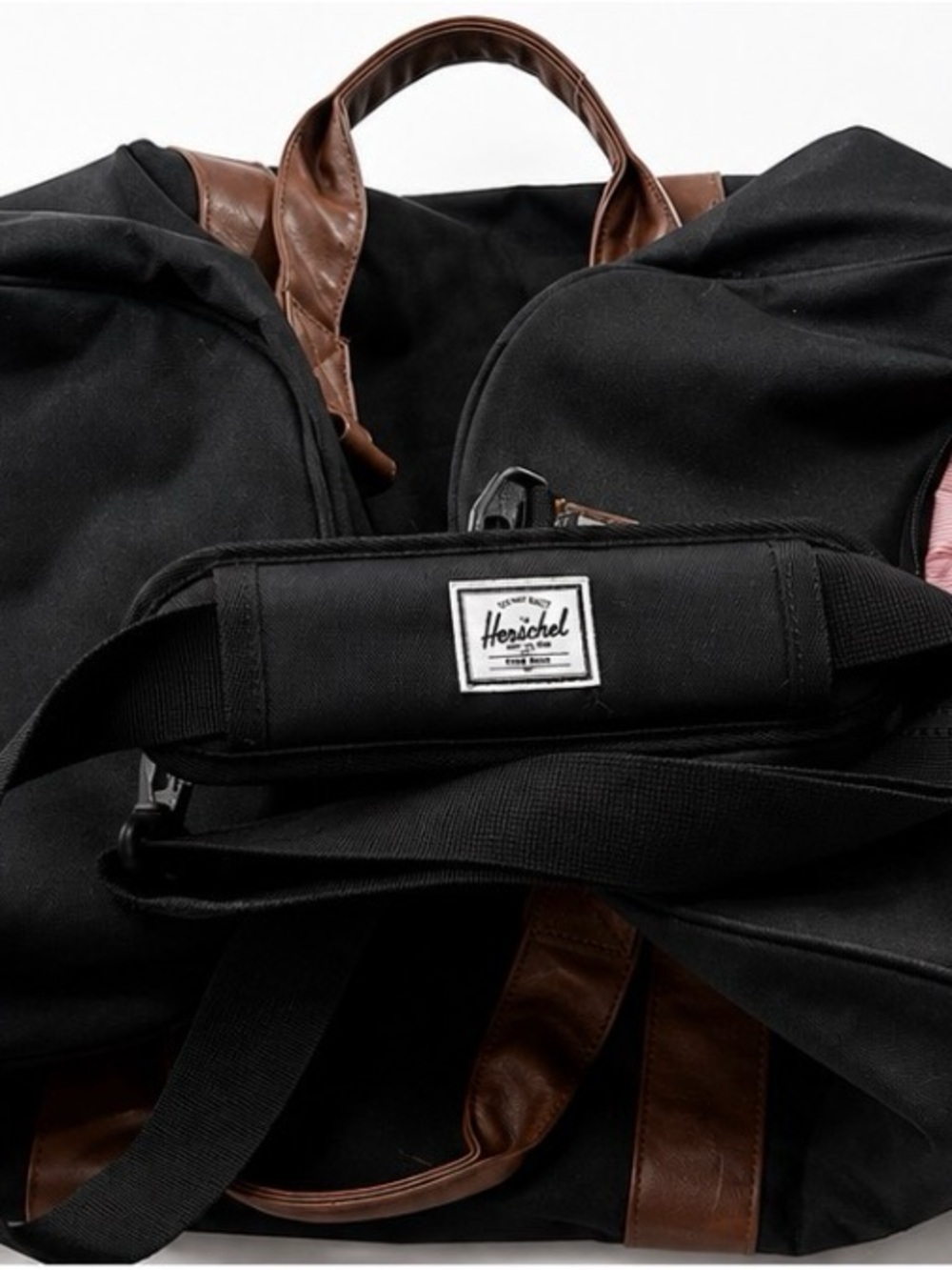 Herschel Supply Company Black Duffel with Brown Leather Accents